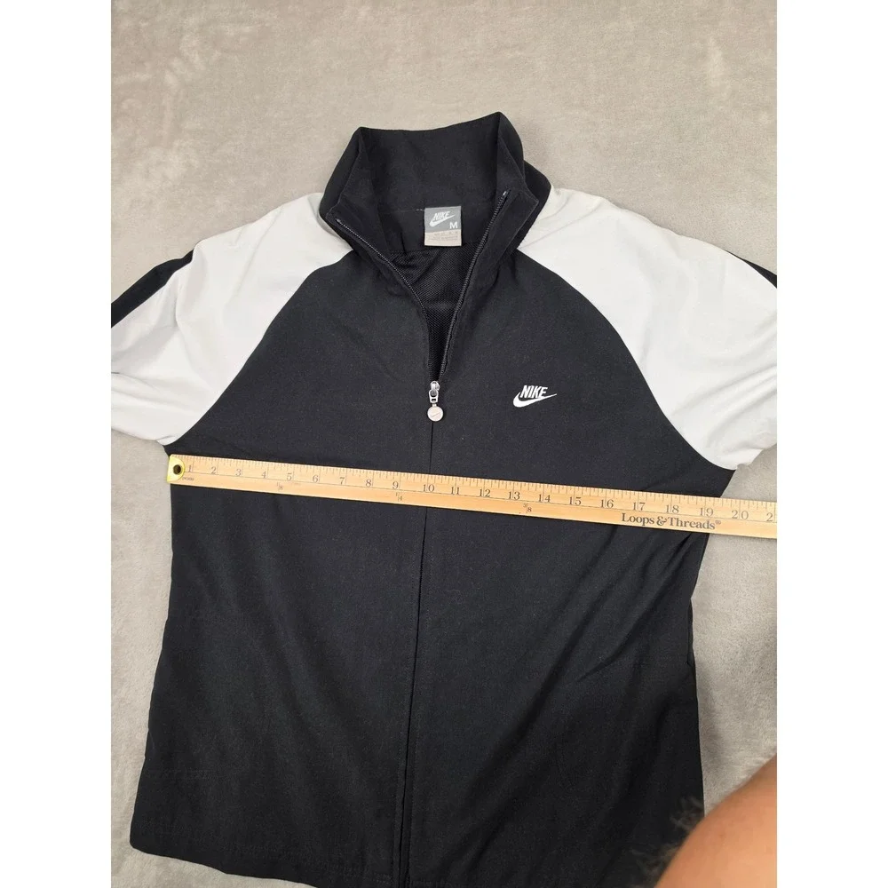 Nike Track Jacket Womens Medium Black White Full Zip Raglan Mesh Lined Y2K